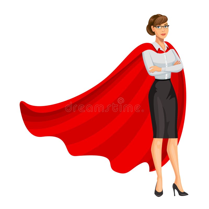 Superheldfrau im roten Kap, weiblicher Held, Geschäftsfrau