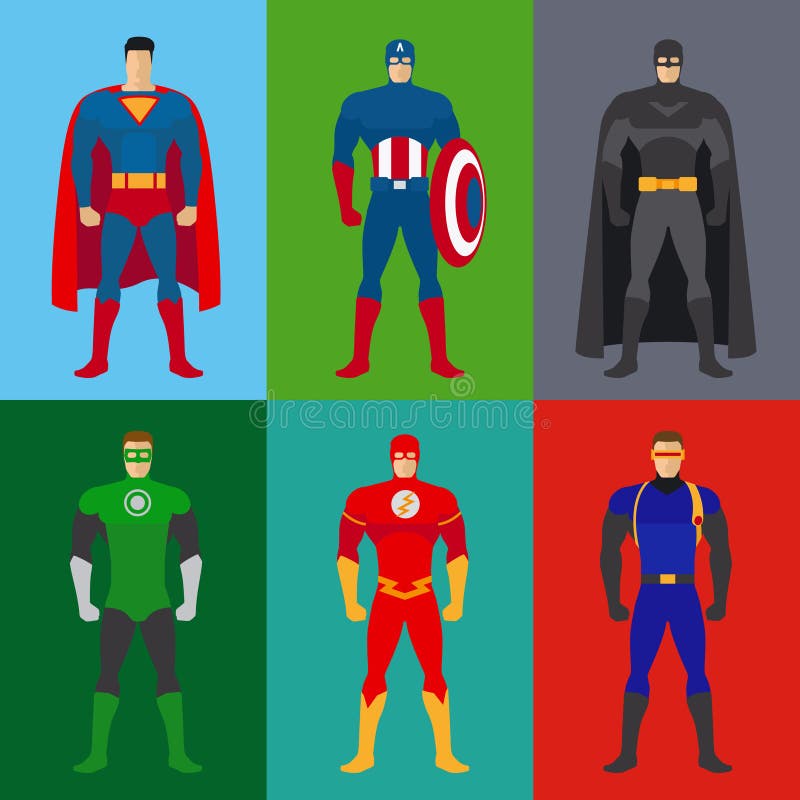 Superhero costumes. Vector set of clothes for super heroes. Superhero costumes. Vector set of clothes for super heroes