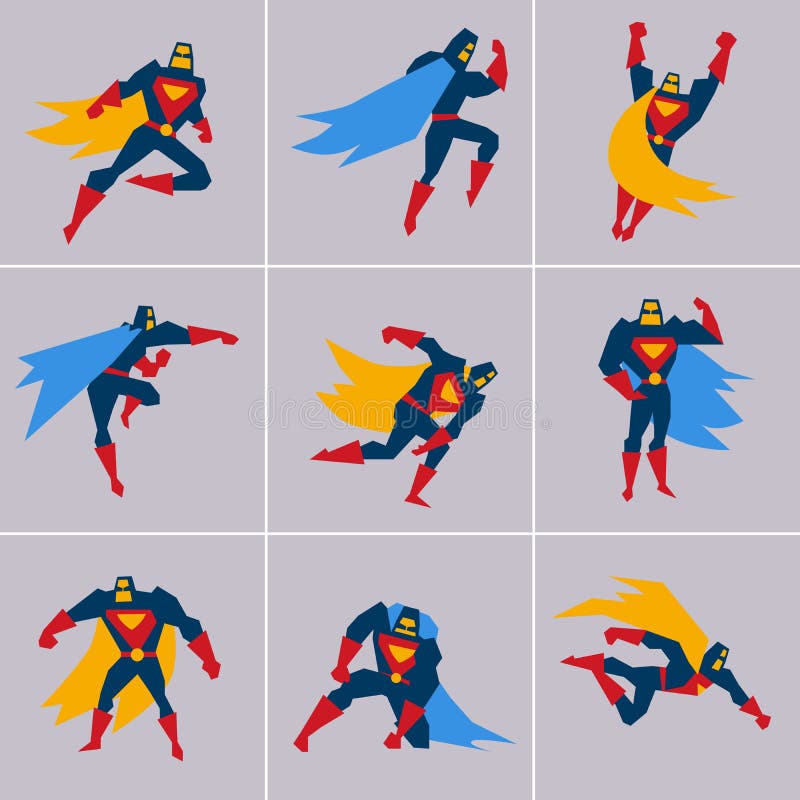 Premium Vector | Superhero in action silhouette in different poses