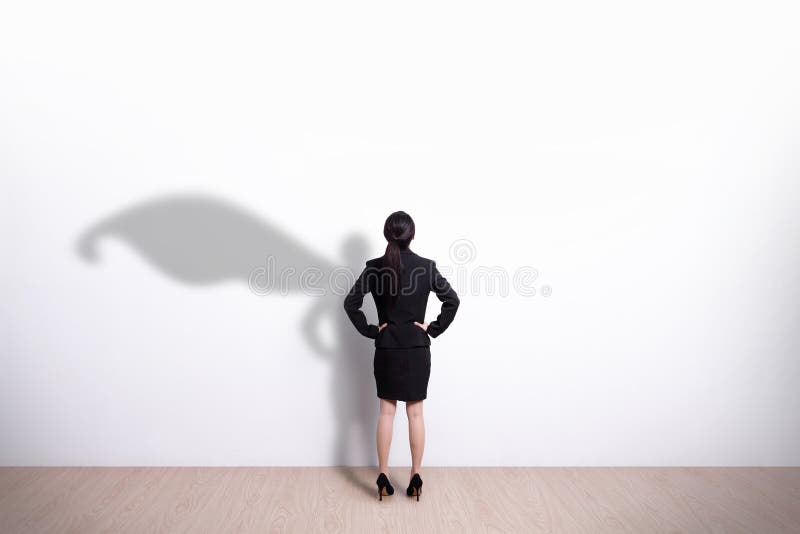 De superhéroe mujer de negocios mirar blanco muro, El gran tuyo diseno o, asiático.