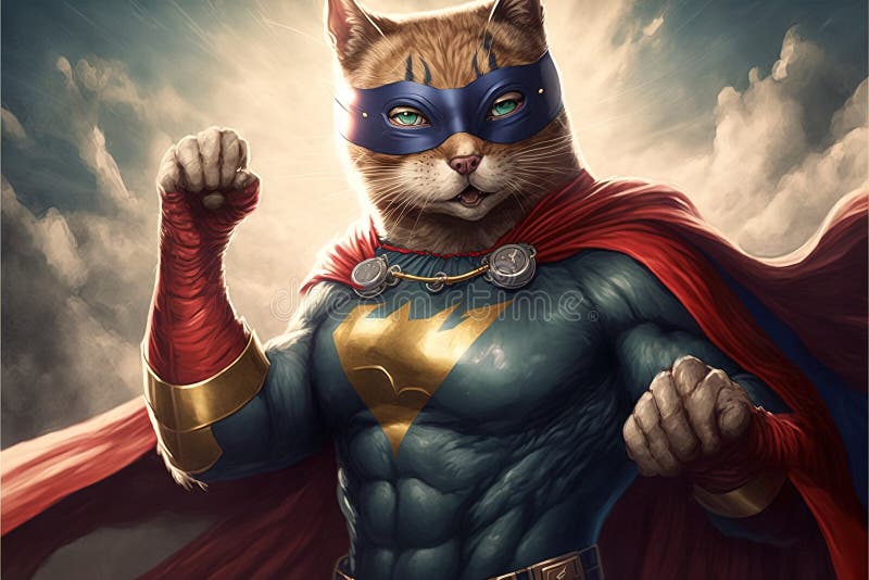 Superhero Cat Illustration Generative Ai Stock Illustration