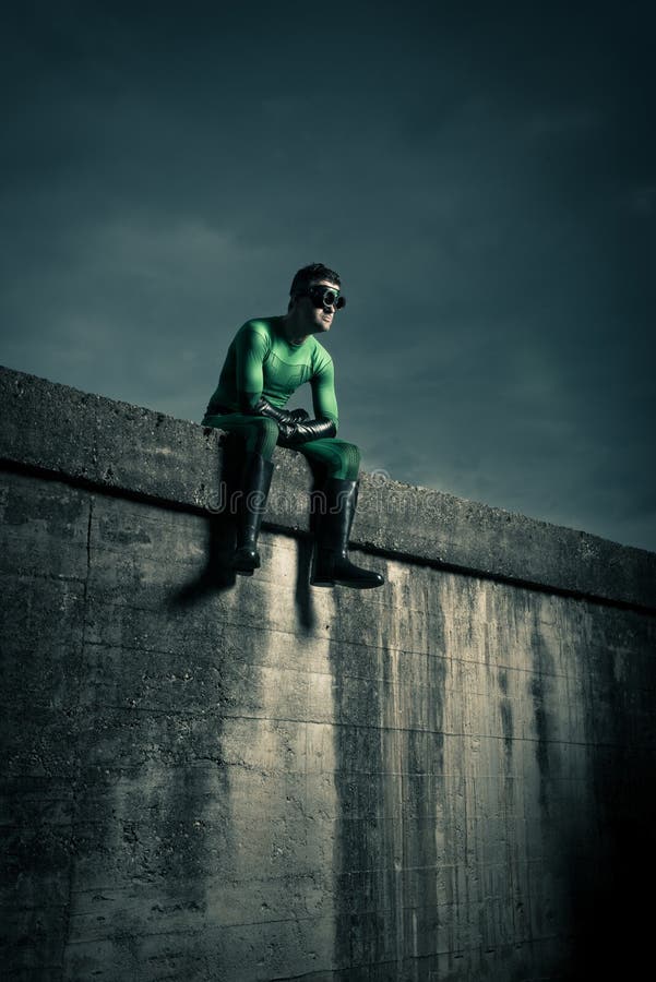 Superhero with Dramatic Sky on Background Stock Image Image of pensive, power 47763387