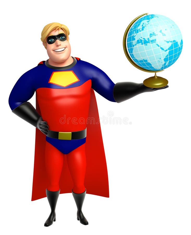 Superhero with Earth stock illustration. Illustration of model 77566576