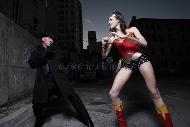 Superhero fighting the villain