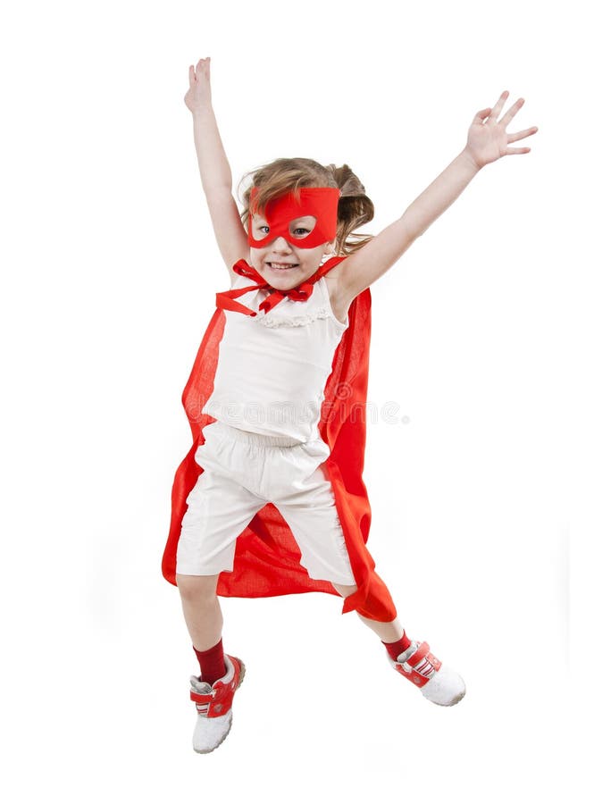 Superhero girl in a red stock photos
