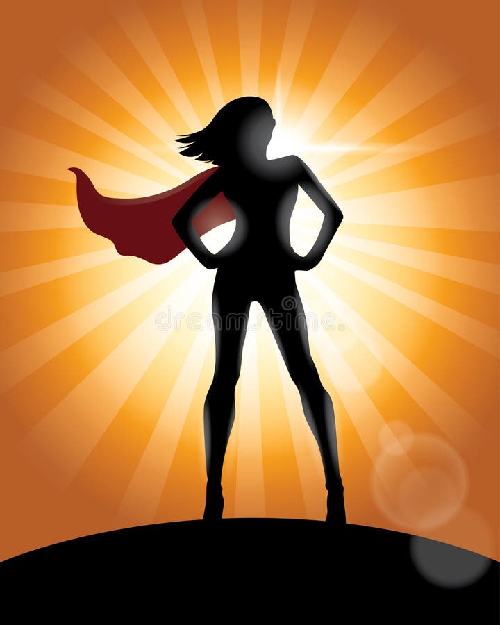 Superhero Girl Standing with Cape Waving in the Wind Silhouette stock illustration Superhero Girl Standing with Cape Waving in the Wind Silhouette stock illustration