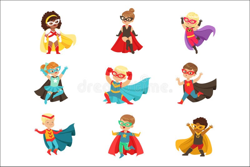 Girls and Boys Dressed As Fairytale Heroes Set, Cute Happy Kids Playing ...