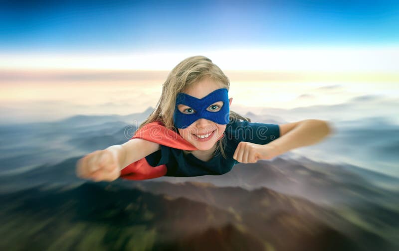 Superhero kid flying.