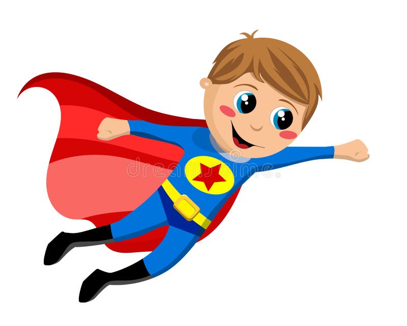 Happy Superhero Kid Flying. 