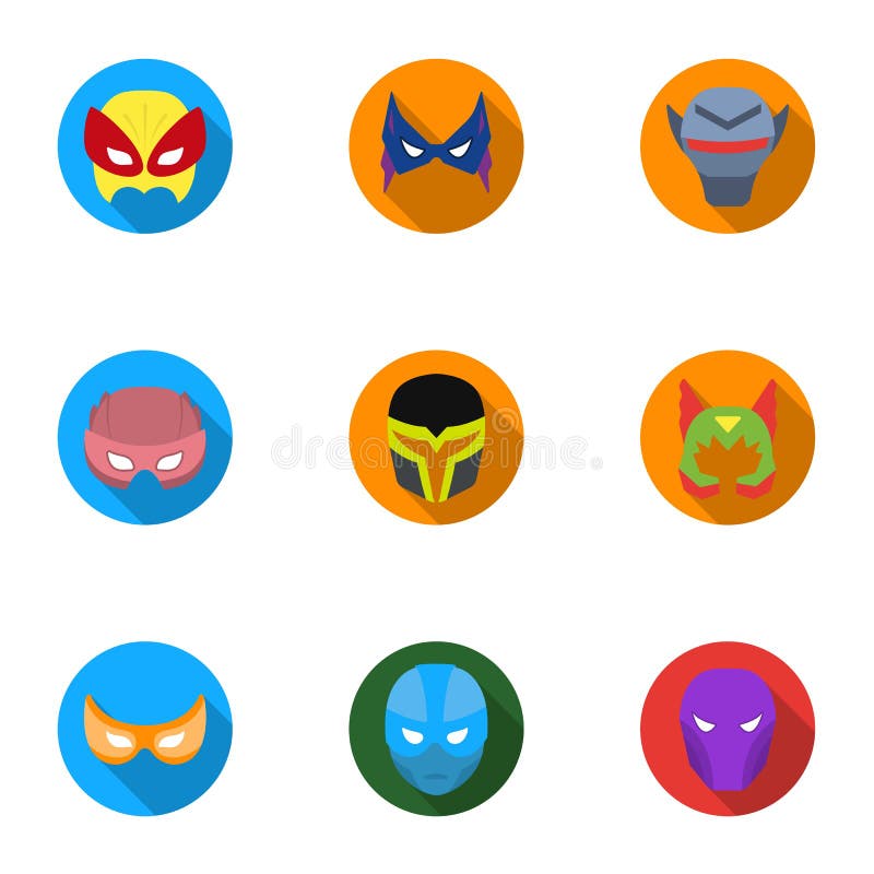 Superhero Mask Set Icons in Flat Style. Big Collection of Superhero ...