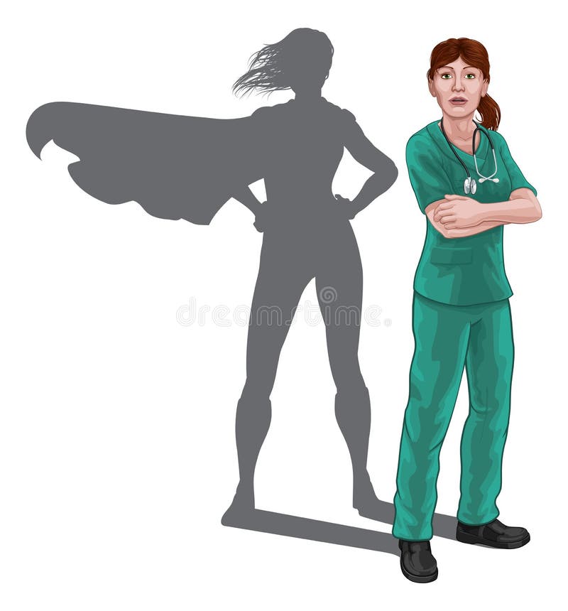 Superhero Nurse Doctor Woman Super Hero Shadow. 