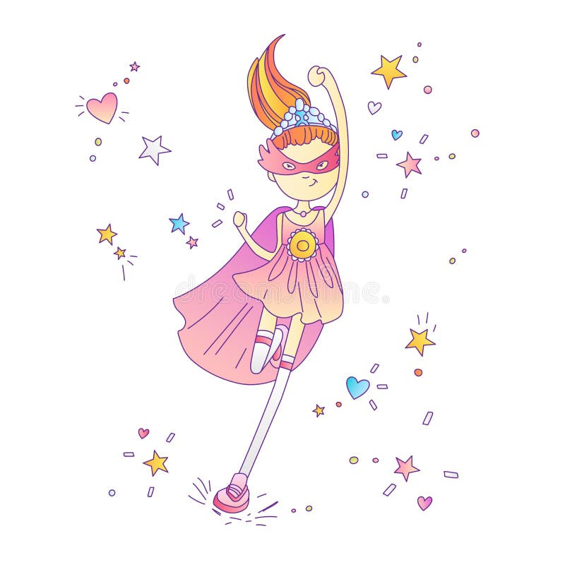 Superhero princess, little teen girl as a superhero vector cartoon illustration with gradients. Super hero girl running vector illustration Superhero princess, little teen girl as a superhero vector cartoon illustration with gradients. Super hero girl running vector illustration