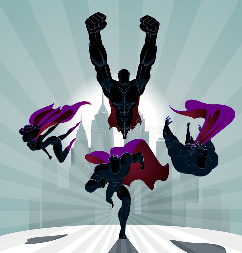 superhero group silhouette