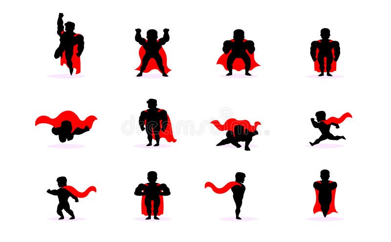 Superhero in Action. Silhouette Different Poses Stock Illustration -  Illustration of pack, hero: 74363696