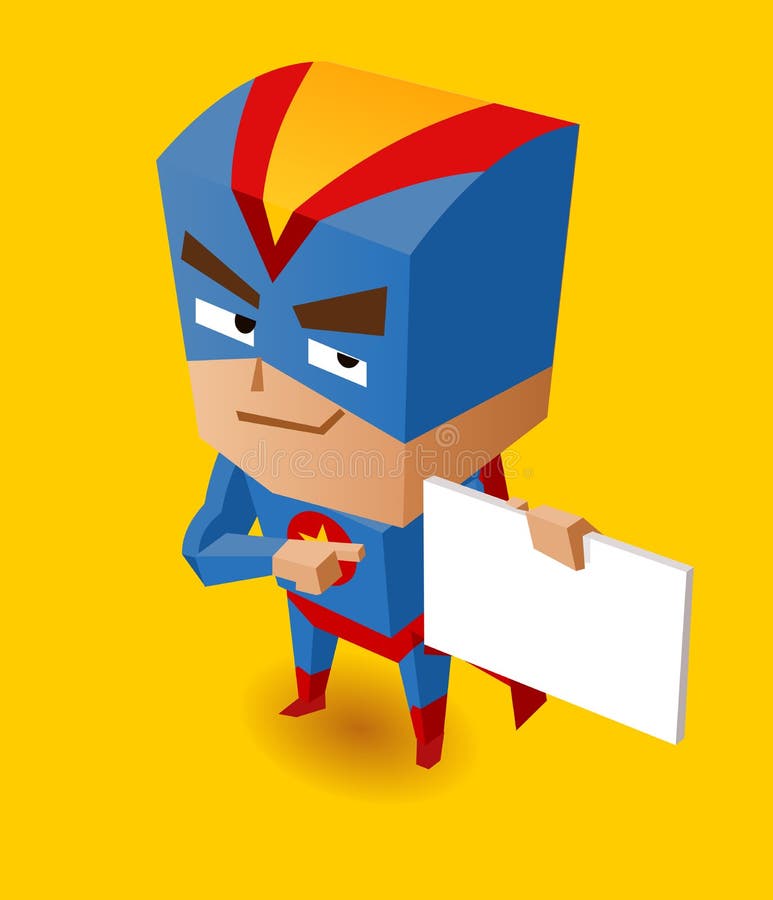 Superhero with sign board. Vector Illustration. Superhero with sign board. Vector Illustration