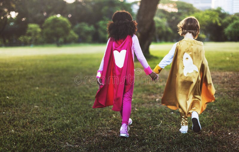 Superheroes Rear View Together Adorable Child Concept stock images Superheroes Rear View Together Adorable Child Concept stock images