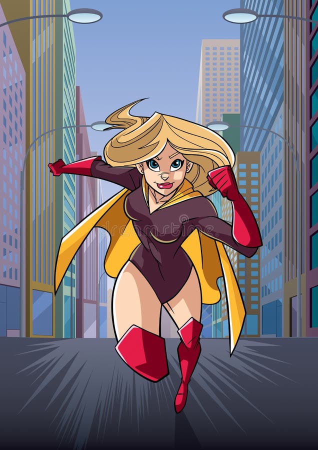 Superheroine Running in City stock illustration Superheroine Running in City stock illustration