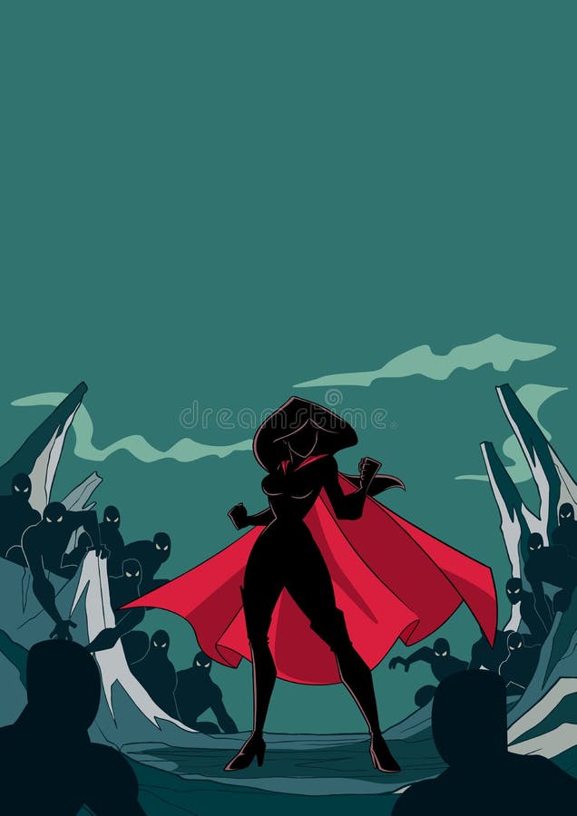 Superheroine som är klar för stridkontur stock illustrationer Superheroine som är klar för stridkontur stock illustrationer