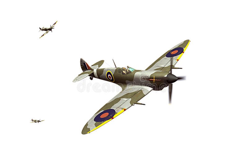 Supermarine Spitfire isolated on white background. Render of a ww2 Supermarine Spitfire 3D model in flight
