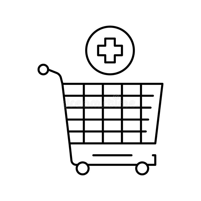 Supermarket Cart Adding Products Line Icon Vector Illustration Stock ...