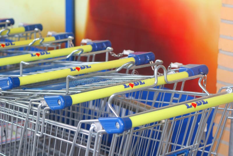 Supermarket trolleys of the Lidl discount supermarket, Netherlands