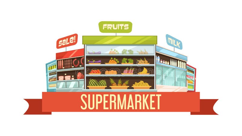 Supermarketa pokazu stojaka składu Retro plakat royalty ilustracja Supermarketa pokazu stojaka składu Retro plakat royalty ilustracja