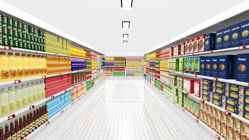Supermarktbinnenland met planken vector illustratie Supermarktbinnenland met planken vector illustratie
