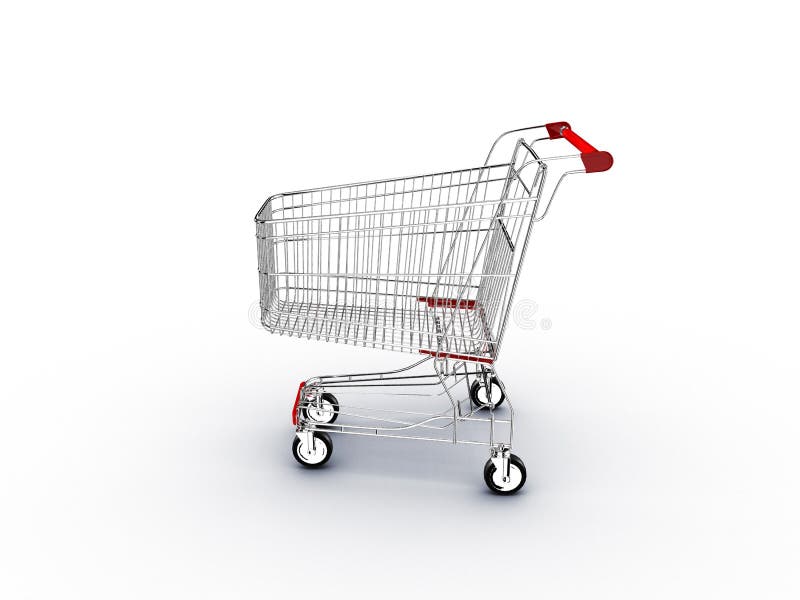 Supermarket shopping cart with shadow on white. Supermarket shopping cart with shadow on white