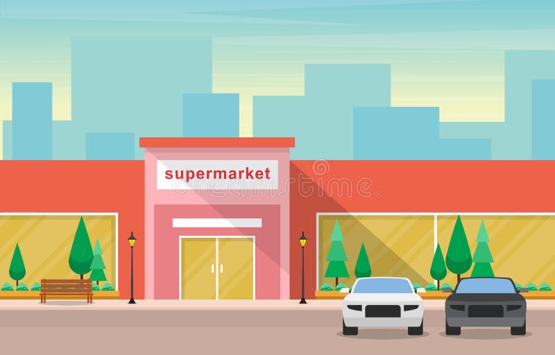 Supermercado supermercado loja varejo shopping cidade edifício ilustração  plana