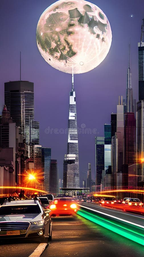 Supermoon casting on Modern skyscrapers illustration Artificial intelligence artwork generated vector illustration