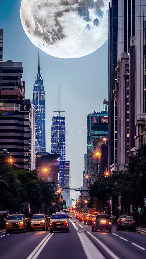 Supermoon casting on Modern skyscrapers illustration Artificial intelligence artwork generated vector illustration