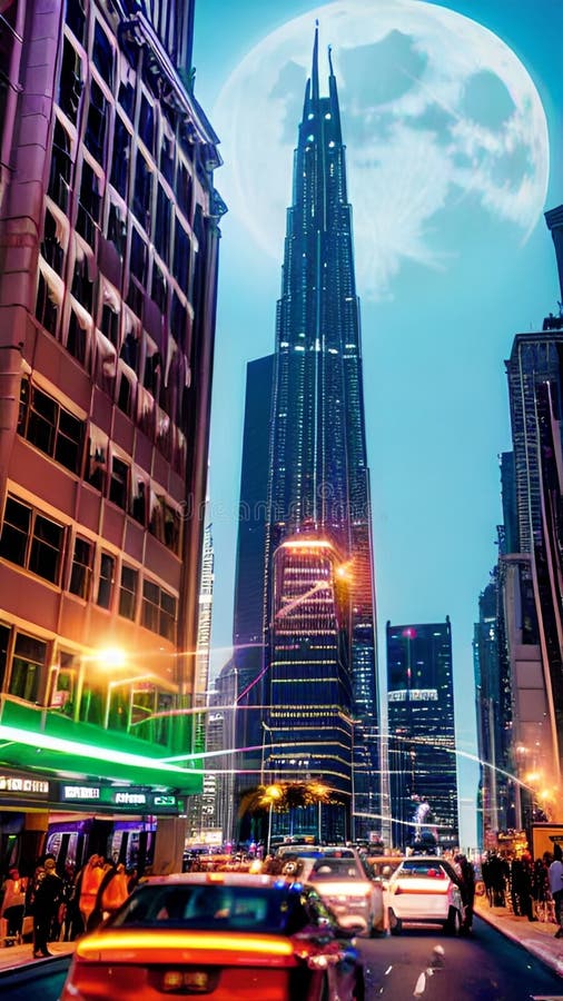 Supermoon casting on Modern skyscrapers illustration Artificial intelligence artwork generated vector illustration