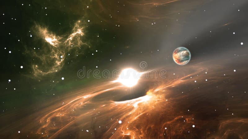 Supernova explosion with planet, gas and dust