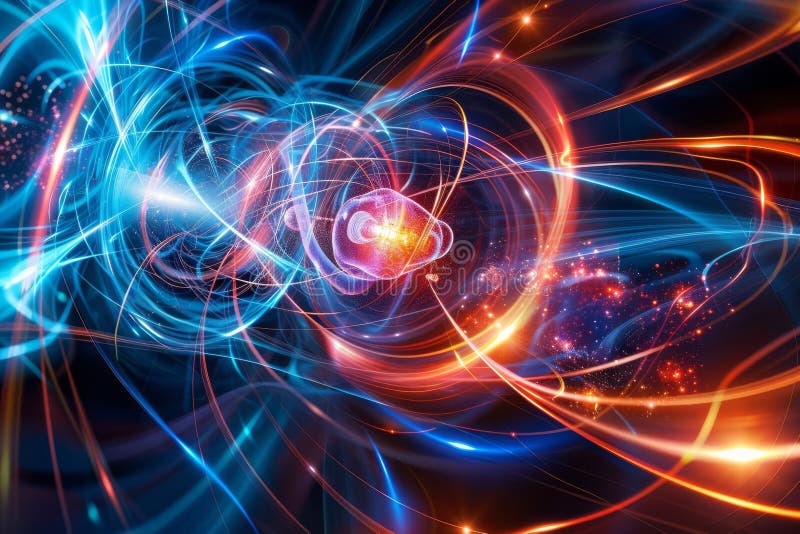 Superposition visualized with a quantum particle existing in states simultaneously,. Superposition visualized with a quantum particle existing in multiple states simultaneously, vibrant energy fields, photorealistic style. Generate AI Illustrator