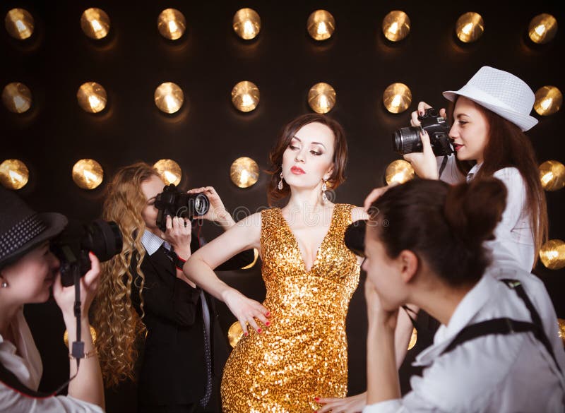 Superstar Woman Posing To Paparazzi Stock Image - Image of fashion ...