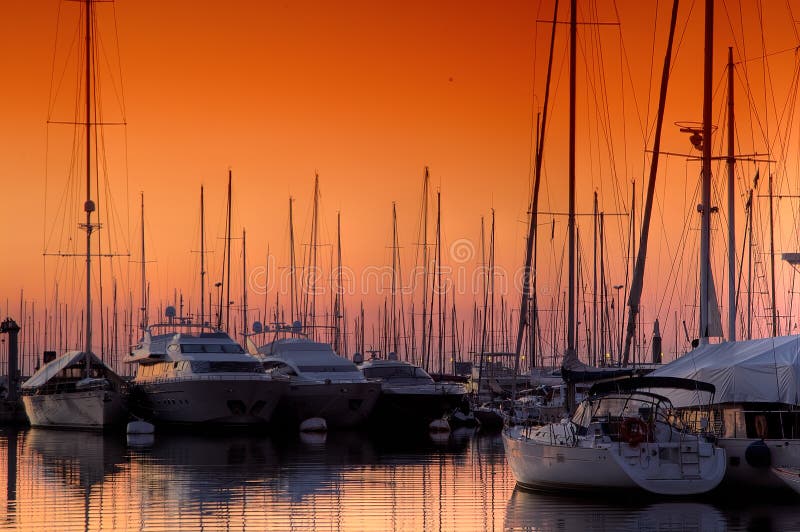 Superyacht at sunset