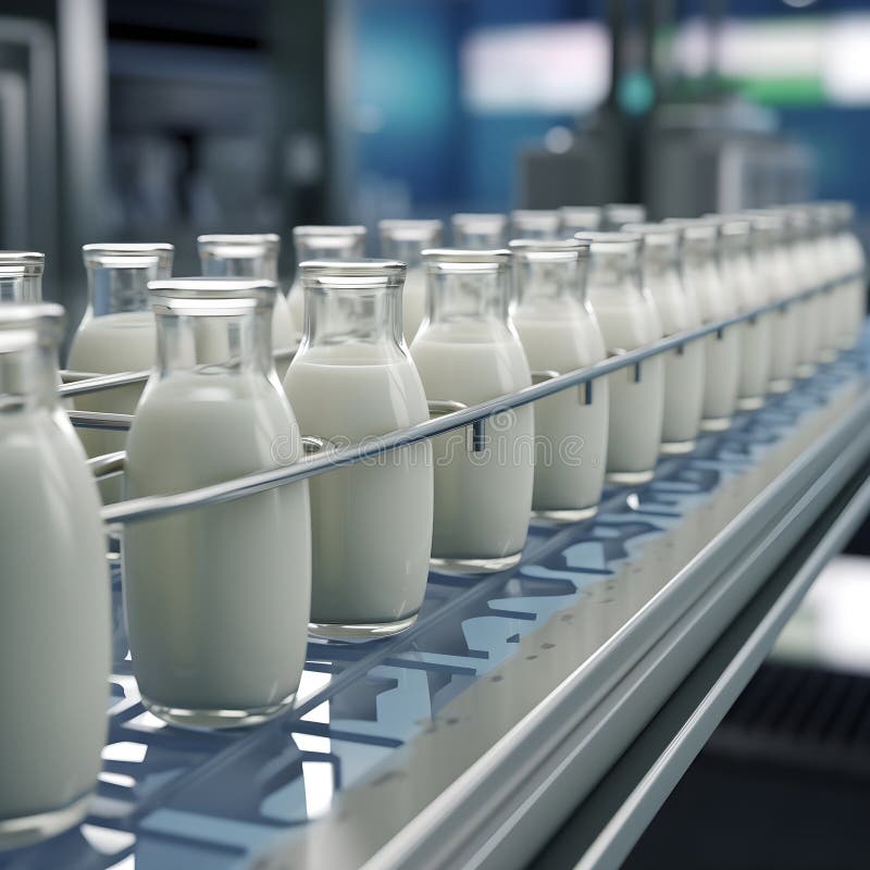 Supply Chain Optimization, Glass Milk Bottles on a Conveyor Belt, AI ...