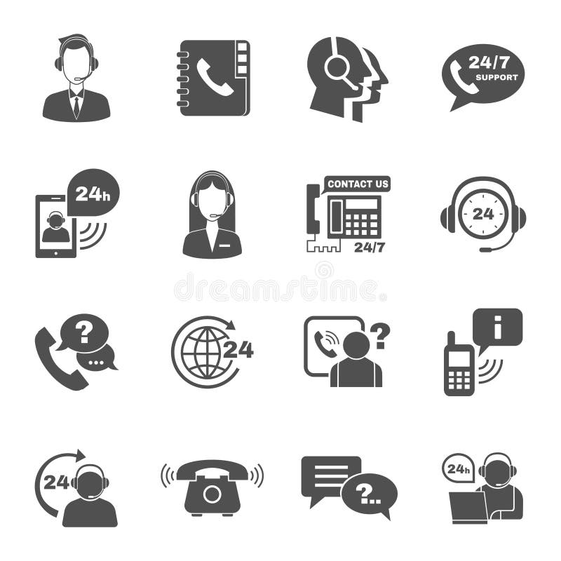 Support Contact Call Center Icons Set Stock Vector Illustration