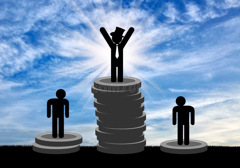 Les hommes riches et les pauvres se tiennent sur l'argent illustration libre de droits