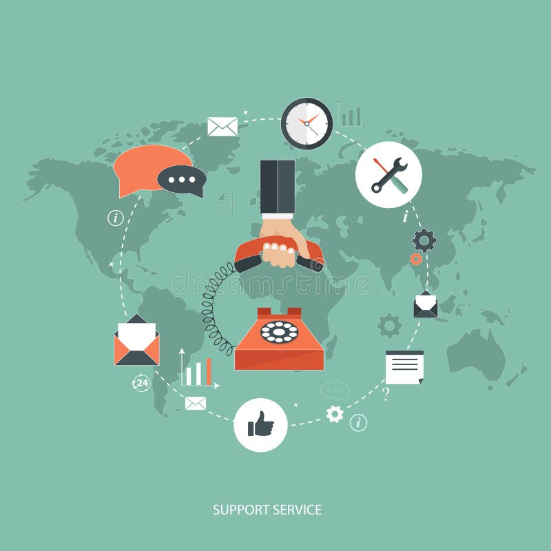 Support service concept. Flat design illustration with icons. Technical support assistance. royalty free illustration