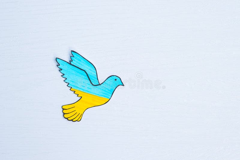 Support for Ukraine in the war with Russia, peace dove with flag of Ukraine. Pray, No war, stop war and stand with Ukraine concepts