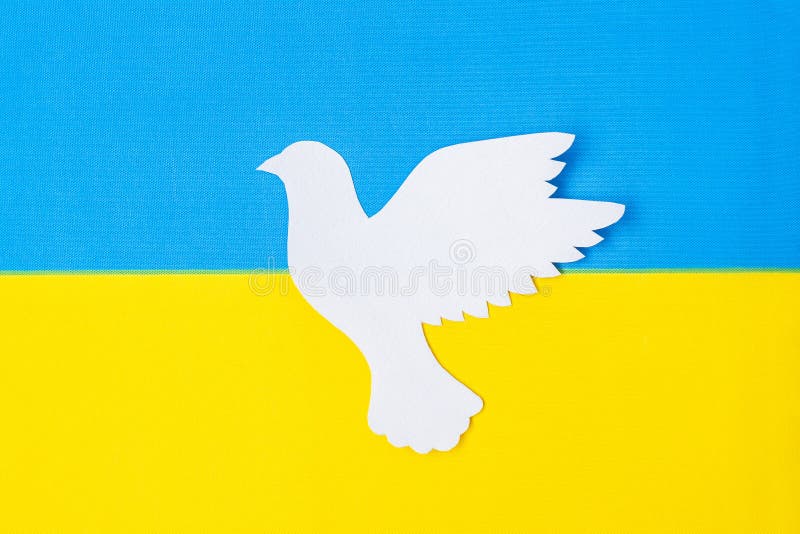 Support for Ukraine in the war with Russia, peace dove with flag of Ukraine. Pray, No war, stop war and stand with Ukraine concepts.