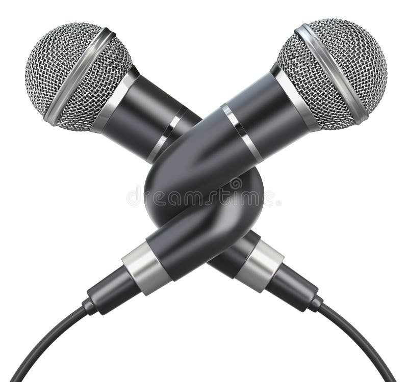 Knotted microphones isolated on a white background - 3D illustration. Knotted microphones isolated on a white background - 3D illustration
