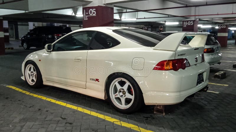 Surakarta Indonesia September 17 2020 white Honda Integra Type R DC5 in an underground parking lot