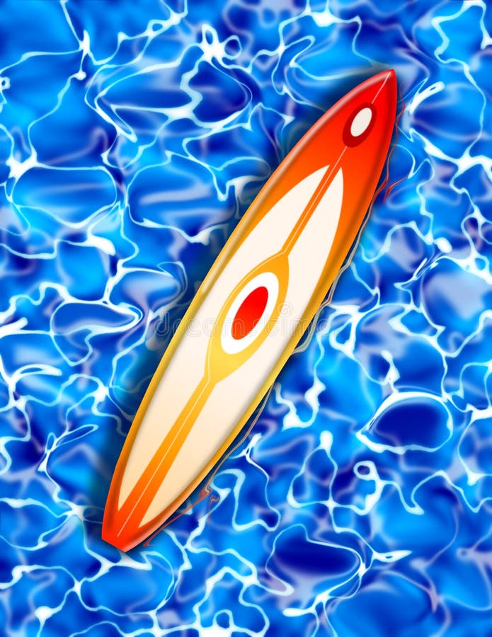 Surf board on Blue Water Illustration