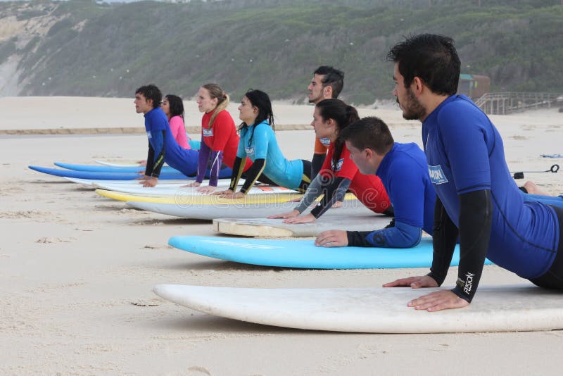 Surf lessons in portugal editorial photography. Image of explain 47210117