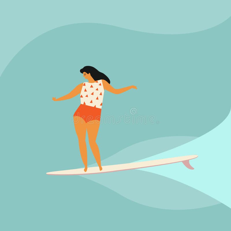 Surf Poster with Surfer Girl on Surfboard Stock Vector - Illustration ...