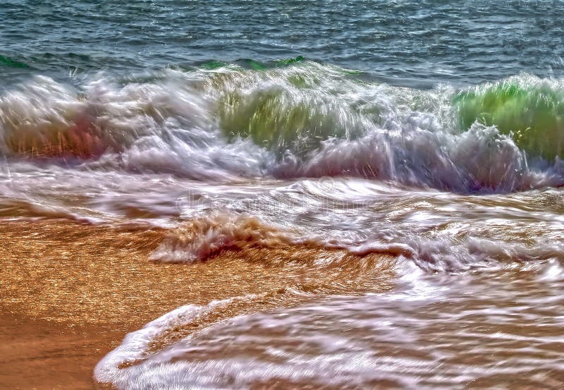 Surf from the Sea on the Beach in Slow Soft Motion Stock Photo Image