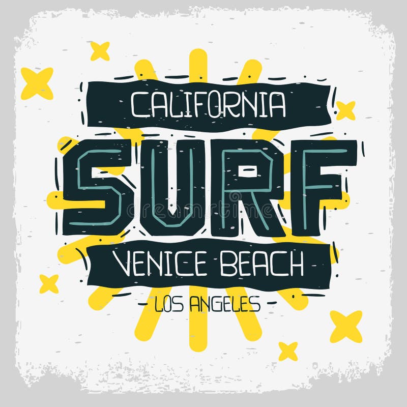 Surf Venice Beach Los Angeles California Design Hand Drawn Lettering for t shirt or sticker Vector Image royalty free illustration Surf Venice Beach Los Angeles California Design Hand Drawn Lettering for t shirt or sticker Vector Image royalty free illustration