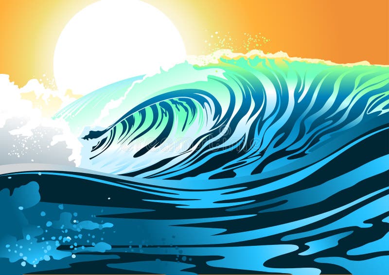 Surfing at Sunrise with a Longboard Surfer Stock Vector Illustration of beautiful, hawaiian